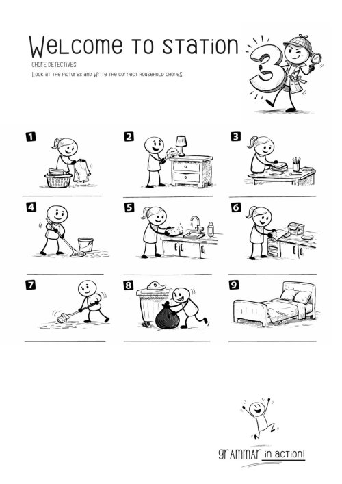 stacje dydaktyczne - Present Simple - household chores