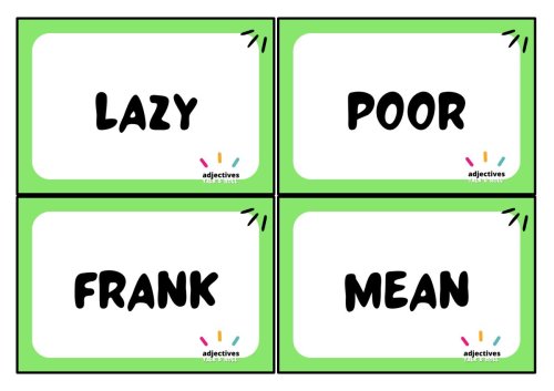 karty z przymiotnikami